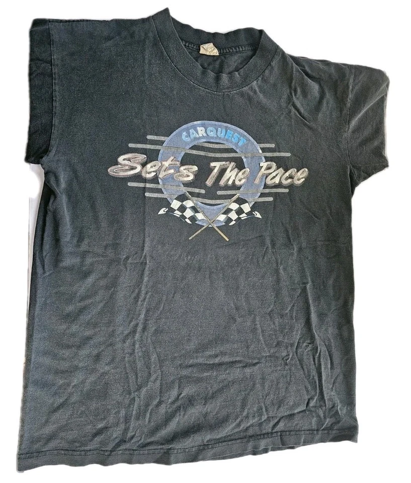 Vtg Carquest Sets the Pace Black Faded T-Shirt SZ L 90s Auto Parts Single Stich - Image 1 of 4