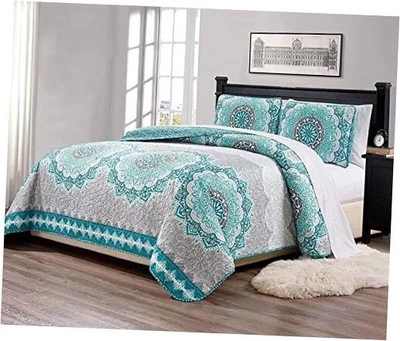 Fancy Collection 2 шт. Twin/Twin XL Большой Размер Стеганое Покрывало Комплект Aqua  - Изображение 1 из 3