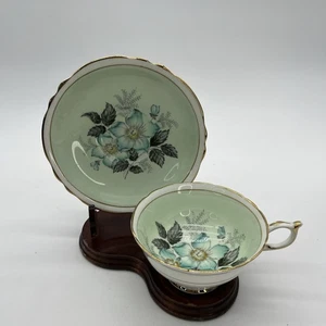 Paragon Double Warrant Floating Dogwood Rose Tea Cup & Saucer Mint Blue Flower - Picture 1 of 10