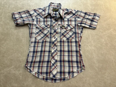 Vintage Wrangler Boys Youth Pearl Snap Button Up Shirt Plaid Size 10 Western - Image 1 of 4