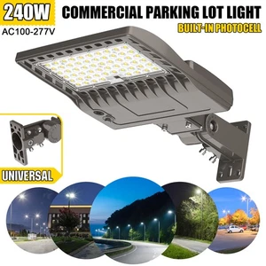 240W LED Parking Lot Area Lighting 3 in 1 Mount Shoebox Street Lights Photocell - Picture 1 of 10