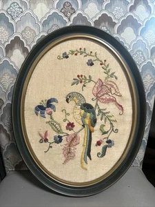 Vintage Bucilla Completed Crewel Floral With Bird Framed - Picture 1 of 11