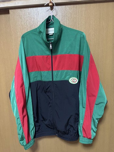 Gucci Giacca Nylon Verde Rosso Nero Logo Ricamo Ottimo Usatoa Italia T