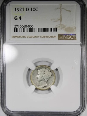 1921-D Mercury Dime NGC G4 Circulated KEY DATE 10C Low Grade - Image 1 of 4