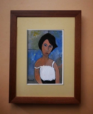 Expressionist. Gemälde  -  PORTRAIT EINER JUNGEN FRANZÖSIN  -  sign. H. Hummel - Bild 1 von 4