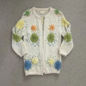 VTG 60s Cardigan Wool Sweater Womens Large Floral Open Front - Picture 1 of 7