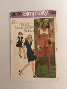 Simplicity 9890 Vintage 70s Sewing Pattern Size: 16 Jacket With Collar Skirt - Picture 1 of 6