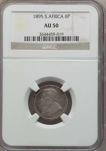 1895 South Africa 6 Pence, NGC AU 50 - Picture 1 of 2
