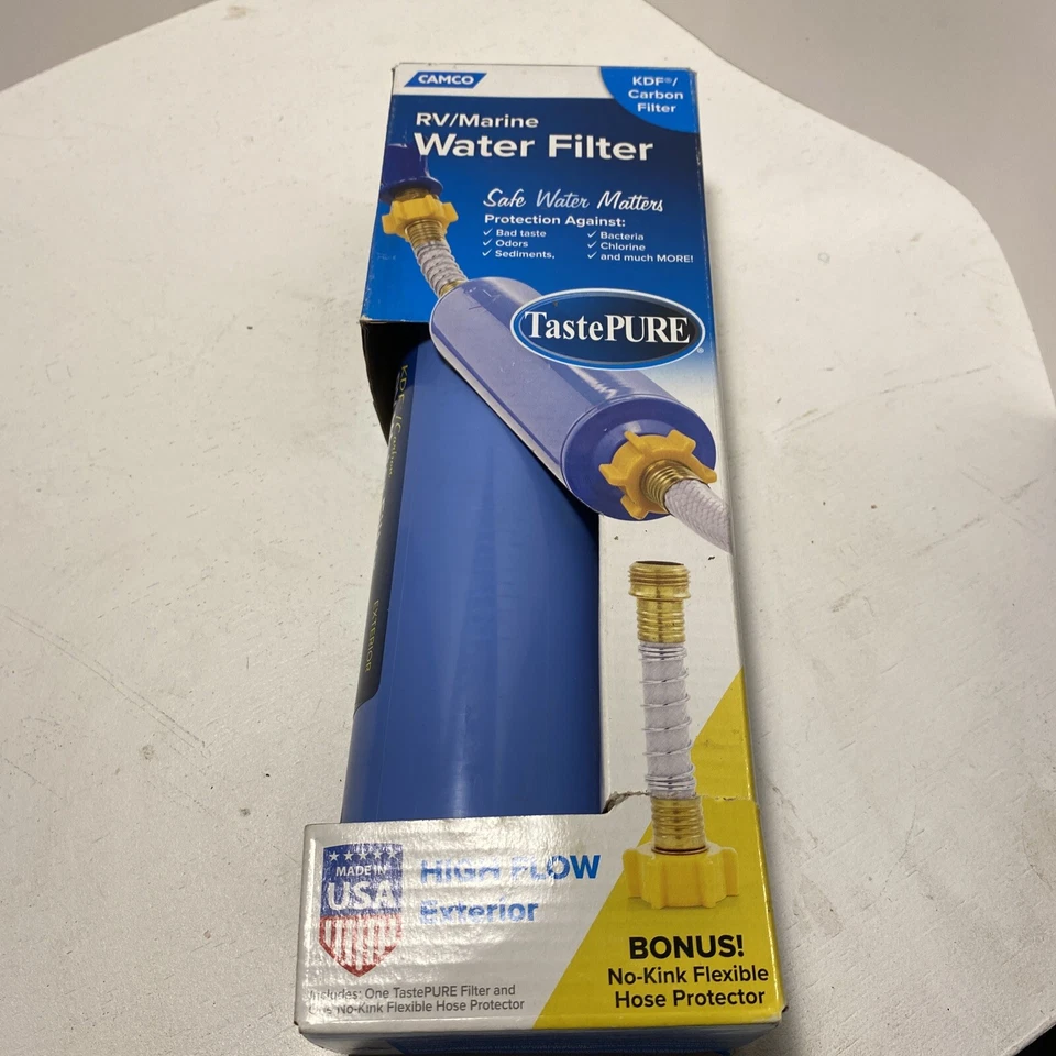 Camco RV 40043 TastePURE KDF 2.5 GPM Water Filter with Flexible Hose Protector💦 - Image 1 of 1