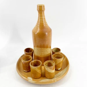 VTG Signed Serafin Redware Studio Art Pottery 8 Pc Cordial Liquor Aperitif Set  - Picture 1 of 11