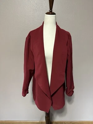 Women's Maroon Long-Sleeve Notched Lapel Blazer Size 16 — 第 1/4 张图片