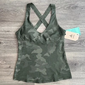 prAna Layna Bra Tank Top XS Sage Camo Luxara Criss Cross Back Sports Bra NWT - Picture 1 of 6