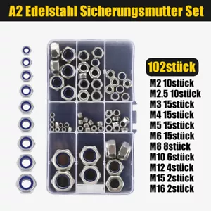 A2 Edelstahl Sicherungsmuttern Sechskant Mutter Set Sortiment DIN 985 M2-M16 - Picture 1 of 7