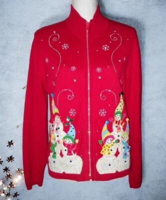 Boneco de neve Jack B vermelho rápido bordado strass Natal boneco de neve suéter PL novo com etiquetas - Imagem 1 de 4