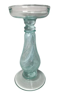 Pier 1 Imports Glas Windlichthalter Aqua mit weißem Wirbel 9" Vintage - Bild 1 von 8