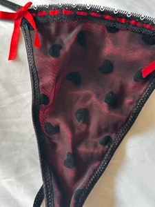 Vintage Mesh Polka Dot & Bows String Bikini Thong Vampire Lingerie Black Red 2x - Picture 1 of 6