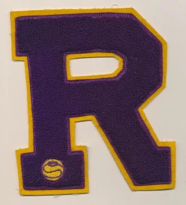 VINTAGE VARSITY LETTER “R” Purple & Gold FELT PATCH 6 1/8" Basketball Volleyball - Picture 1 of 2
