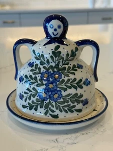Blue & White Floral Polish Pottery Cheese Lady – by Zaklady Boleslawiec - Picture 1 of 5