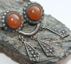 Antique Vintage Silver Ornament Brooch Fibula With Amber And Pendants 8.2 gram - Picture 1 of 7