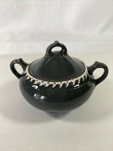 Harker Ware Pate Sur Pate Corinthian Dark Gray Handled Sugar Bowl w/Lid - Picture 1 of 12