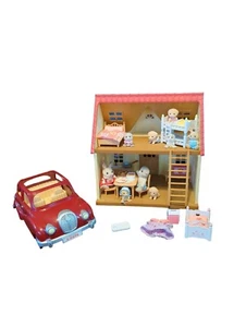 Calico Critters Doll House Sylvanian Family Of 9 Red Car And Accessories Epoch - Picture 1 of 21