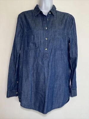 Camisa vaquera Sonoma Lifestyle para mujer pequeña lengüeta enrollable manga larga azul alta Foto 1 de 4