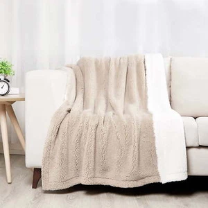 SoftLux Reversible 2-Tone Sherpa Dual Layer Throw Blanket, 50" x 60" - Picture 1 of 7