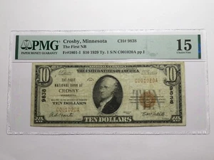 $10 1929 Crosby Minnesota MN National Currency Bank Note Bill Ch. #9838 F15 PMG - Picture 1 of 6