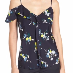 NEW LEWIT SMALL RUFFLE ASYMMETRICAL SLEEVELESS PRINTED FLORAL TOP SIZE XS $229 - Picture 1 of 11