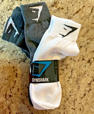 GYMSHARK Calcetines TOBILLO 3 Pares Calcetines Talla Única NEGRO, GRIS Y BLANCO UNISEX wtag Foto 1 de 3