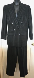 VTG Lord & Taylor 20W Black Pinstripe Wool Pants Suit Menswear Inspired Career - Picture 1 of 5