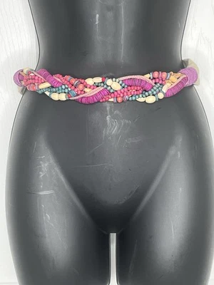 Carolyn Tanner Womens Belt Adjustable Waist Beaded Braided 1980s VTG BOHO Chunky - Image 1 of 4