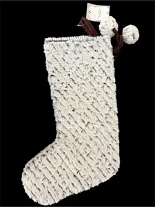 Christmas By Kirkland 21” Faux Fur Stocking White Brown w/Balls SOFT NEW - Picture 1 of 4
