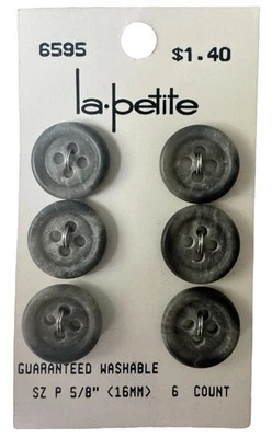 Buttons Grey 5/8" 16MM Tortoise Raised Edge Round 4-Hole 6-Pack  La Petite 6595 - Image 1 of 4