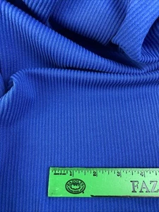 Vintage gerippter Stoff Polyester Strick blau Streifen 70er 2,5 yd + x 62" Retro Mod - Bild 1 von 7