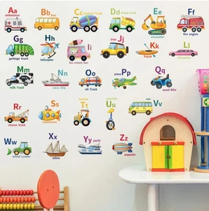 ALPHABET CARS TRUCKS VEHICLES FIRETRUCK TRAIN ICE CREAM WALL STICKER MURAL Decal - Picture 1 of 1