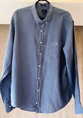 LINEN Gant 3XL "Regular" denim blue shirt - hardly worn - Image 1 of 4