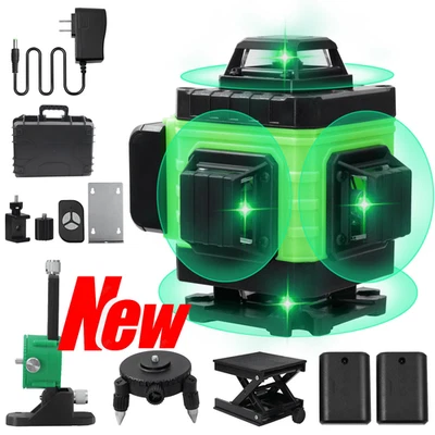Nivel láser verde 16 líneas 4D 360° automático autonivelante giratorio medida de línea transversal Foto 1 de 4
