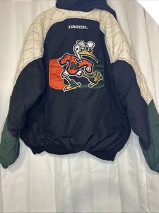 VINTAGE University of Miami Hurricanes Starter Jacket Coat Size Large Hood Logo - Picture 1 of 22