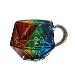 Rainbow Glass D20 Dice Mug, Polyhedral Dice Coffee Cup with Handle - Picture 1 of 5