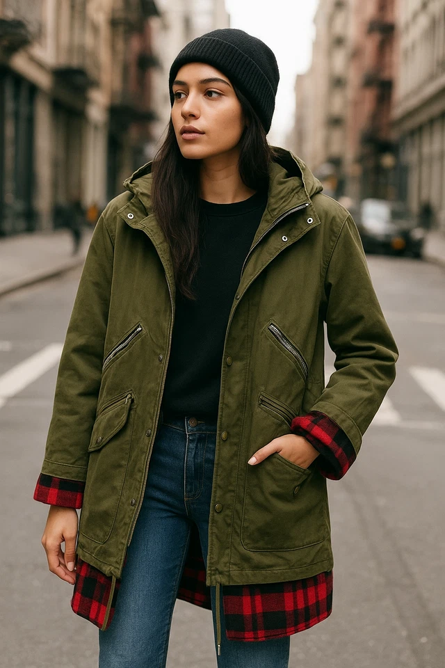 NWT Maje KAKI Layered Parka with Hood - Image 1 of 4