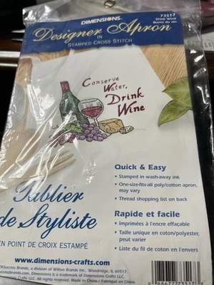 Dimensions Designer Apron Stamped Cross Stitch Embroidery Kit Drink Wine SEALED - Image 1 of 2