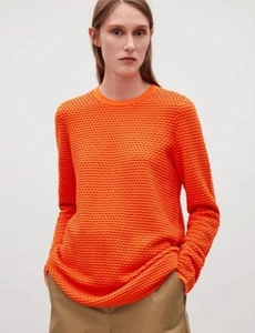 COS Small 8-10 Orange Textured Popcorn Stretchy Relaxed Jersey Top. VGC - Picture 1 of 14