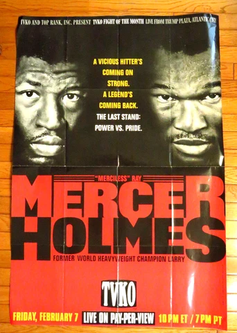 Original Vtg 1992 Larry Holmes vs. Ray Mercer Boxing Fight Large Poster 27"x40" Cover