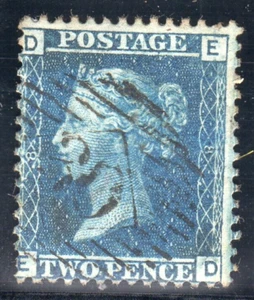 GB QV 1858 2d BLUE PLATE 8 DE SG45 GU c 45£ - Bild 1 von 2