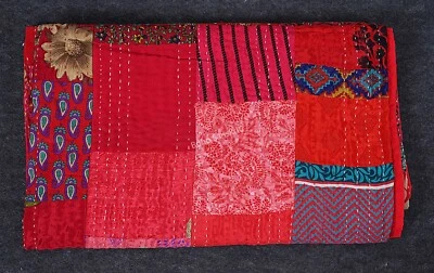 Wall hanging decor patchwork quilts bohmeian kantha throw silk sari bedding rugs - Image 1 of 4