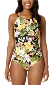 Women's Hurley Full Coverage One Piece Swimsuit UPF 50+ Size Medium Green Black - Picture 1 of 9