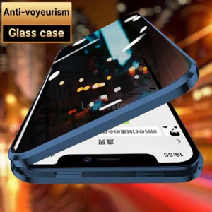 For iPhone 15 14 Pro MAX 13 12 Magnetic Metal Privacy Tempered Glass Case Cover - Picture 1 of 22