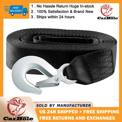 10000LB 2"x20' DELUXE BOAT TRAILER REPLACEMENT WINCH STRAP Stainless Steel Hook - Image 1 of 4