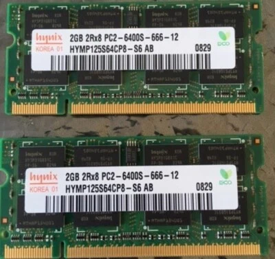 Hynix 4GB (2x2GB) 2Rx8 PC2-6400S (HYMP125S64CP8-S6) DDR2 Laptop RAM - Image 1 of 2